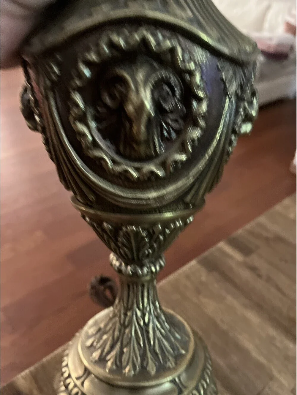 Brass Rams' Heads Table Lamp Urn Style Hollywood Regency Vintage